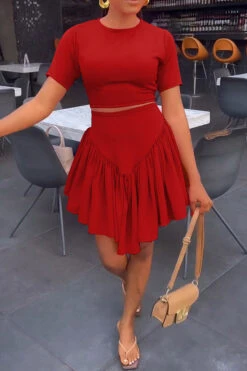 Solid Color On-trend Ruffle Hem Dress Suit -Prettytina H23021083 RE 1