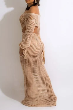 Knitted Beachy O-ring Design Cutout See-Through Beachwear -Prettytina H23021602 KH 2