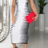 Striped Wild High Neck Midi Dress