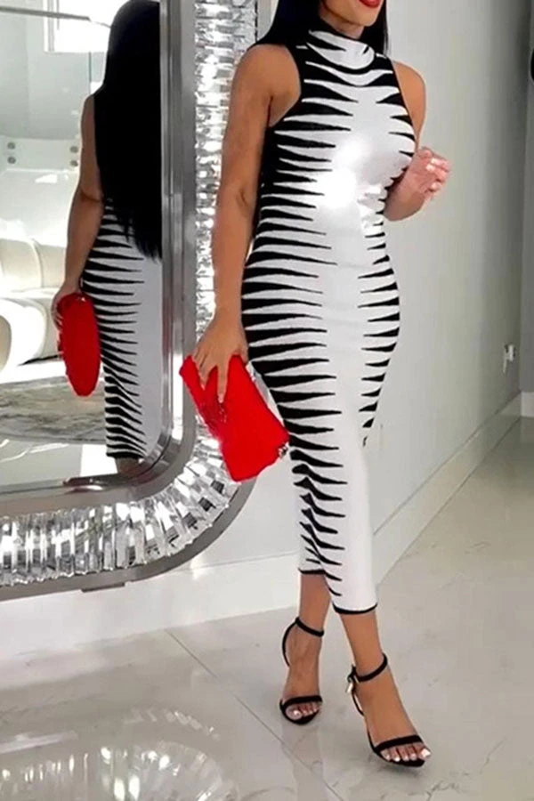 Striped Wild High Neck Midi Dress 2 Striped Wild High Neck Midi Dress - Image 2