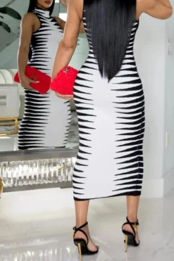 Striped Wild High Neck Midi Dress 5 Striped Wild High Neck Midi Dress -Prettytina H23021642 WH 3