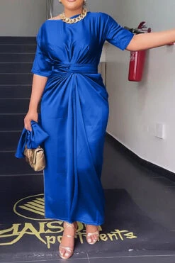 Solid Color Simple Strappy Dress Suit -Prettytina H23021646 BL 1