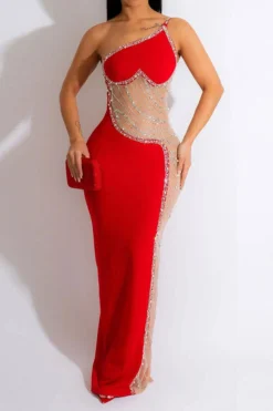 Rhinestone Trim Rocking Mesh Patchwork Maxi Dress -Prettytina H23021652 RE 4