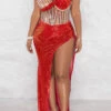 Rhinestone & Sequined Luxe High Split Maxi Dress