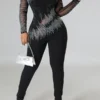 Rhinestone Stylish Mesh Patchwork Bodycon Jumpsuit
