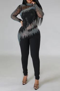 Rhinestone Stylish Mesh Patchwork Bodycon Jumpsuit -Prettytina H23021684 BK 2 e9810786 6d91 4874 9807 5efe21822fd3