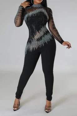 Rhinestone Stylish Mesh Patchwork Bodycon Jumpsuit -Prettytina H23021684 BK 3 0e9cac6a 1d55 44a2 b611 a906ab90716c