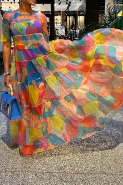 Graphic Print Colorful Tiered Ruffle Maxi Dress -Prettytina H23022332 RT 3