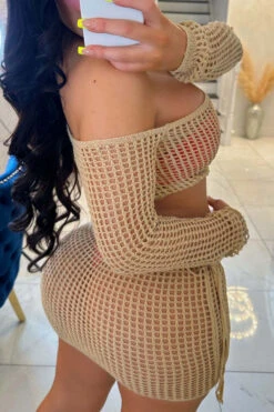 Knitted Hollow-Out Beachy Tie Side Dress Suit -Prettytina H23022381 KH 3