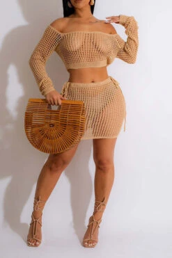 Knitted Hollow-Out Beachy Tie Side Dress Suit -Prettytina H23022381 KH 4