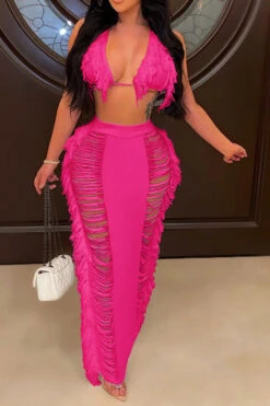 Solid Color Ripped On-trend Tassel Dress Suit -Prettytina H23022382 RR 3