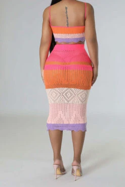 Color Block Tropical Knitted Cutout Dress Suit 11 Color Block Tropical Knitted Cutout Dress Suit -Prettytina H23030259 OR 4