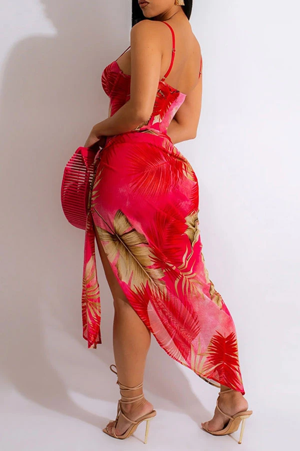 Leaf Print Beachy Lace-Up Dress Suit 2 Leaf Print Beachy Lace-Up Dress Suit - Image 2