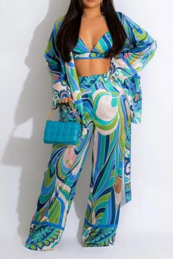 Tribal Floral Print Retro Pant Suit Three Pieces 10 Tribal Floral Print Retro Pant Suit Three Pieces -Prettytina H23030273 BL 1