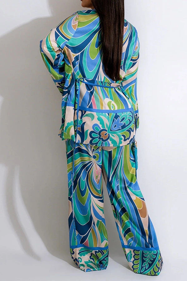 Tribal Floral Print Retro Pant Suit Three Pieces 6 Tribal Floral Print Retro Pant Suit Three Pieces - Image 6