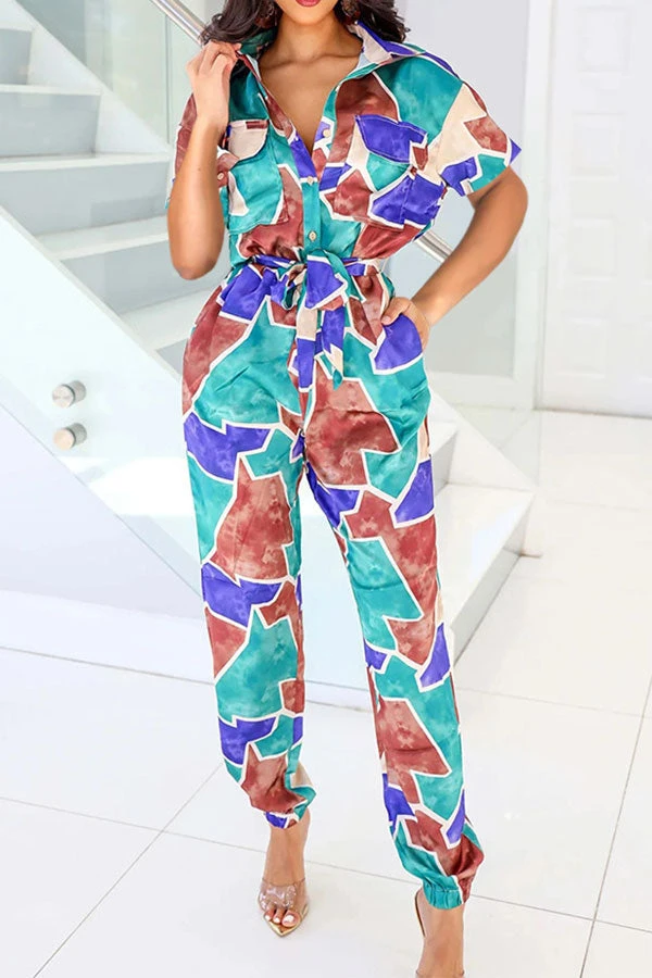 Cartoon Heart Print Cute Lace-Up Jumpsuit 1 Cartoon Heart Print Cute Lace-Up Jumpsuit