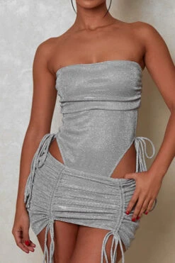 Solid Color Shimmery Drawstring Dress Suit -Prettytina H23030282 SI 3