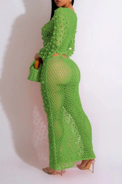 Sequined Romantic Cutout Crochet Maxi Dress -Prettytina H23030702 GR 2