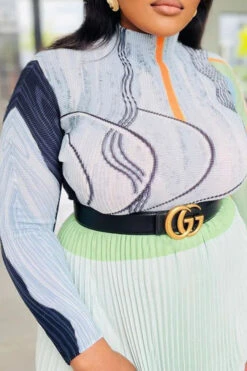 Abstract Print Classic Pleated Dress Suit -Prettytina H23030737 LG 2