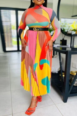 Abstract Print Classic Pleated Dress Suit