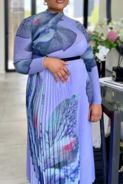 Abstract Print Classic Pleated Dress Suit -Prettytina H23030737 PU 2