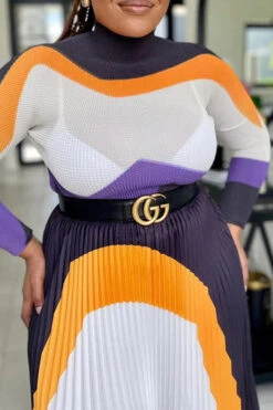 Abstract Print Classic Pleated Dress Suit -Prettytina H23030737 WH 2