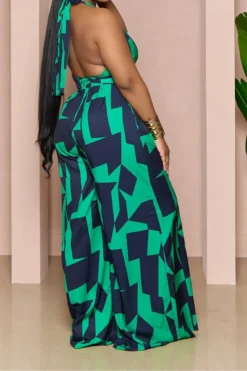 Geometric Print Commuting O-Ring Backless Jumpsuit -Prettytina H23030761 GR 2