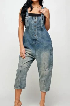 Gradient Casual Suspender Denim Jumpsuit 13 Gradient Casual Suspender Denim Jumpsuit -Prettytina H23030763 BL 1
