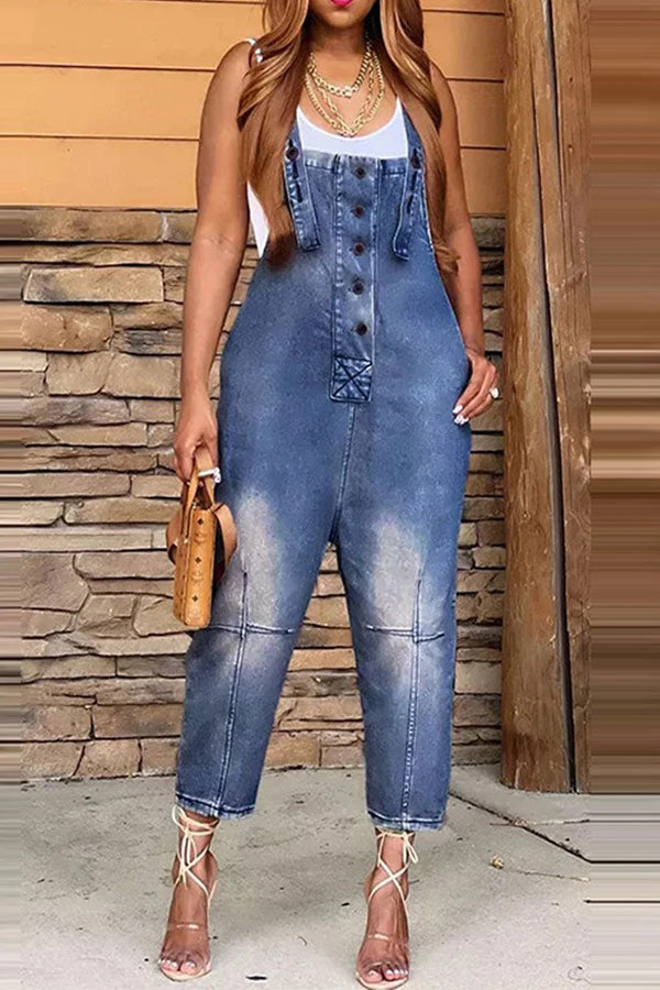 Gradient Casual Suspender Denim Jumpsuit 4 Gradient Casual Suspender Denim Jumpsuit - Image 4