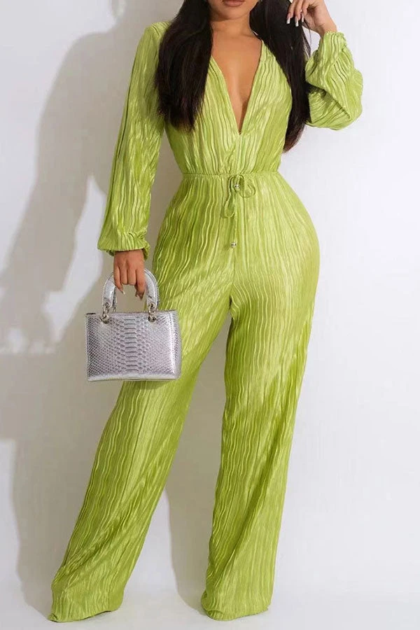 Solid Color Simple Drawstring Pleated Jumpsuit 1 Solid Color Simple Drawstring Pleated Jumpsuit