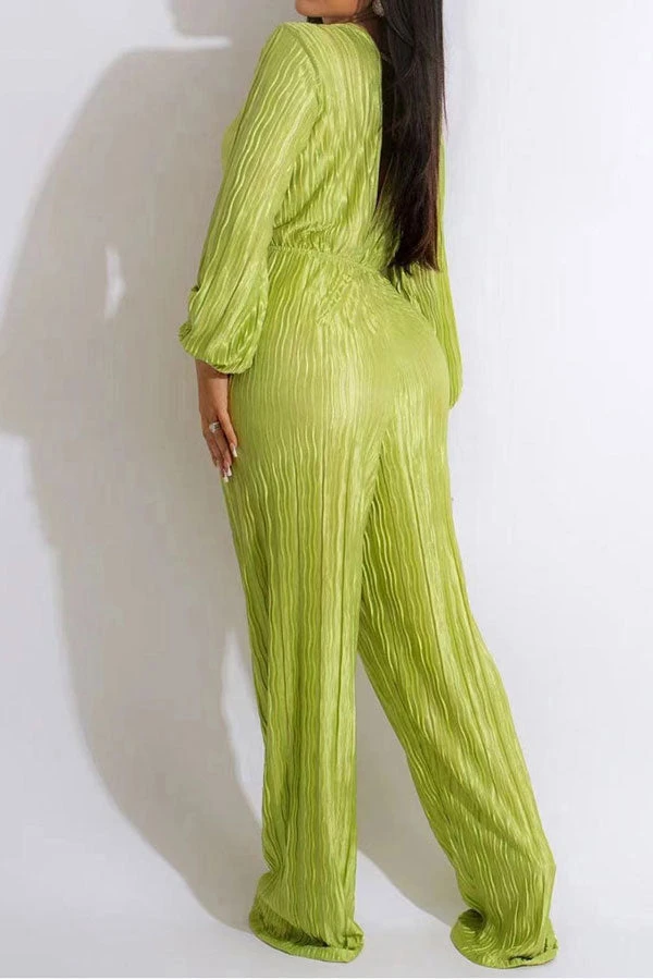 Solid Color Simple Drawstring Pleated Jumpsuit 2 Solid Color Simple Drawstring Pleated Jumpsuit - Image 2