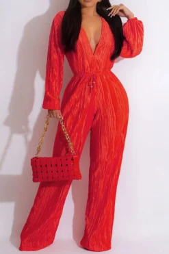 Solid Color Simple Drawstring Pleated Jumpsuit 6 Solid Color Simple Drawstring Pleated Jumpsuit -Prettytina H23030764 RE 1