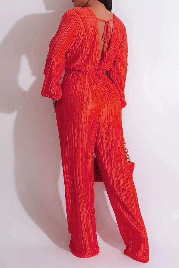 Solid Color Simple Drawstring Pleated Jumpsuit 4 Solid Color Simple Drawstring Pleated Jumpsuit - Image 4