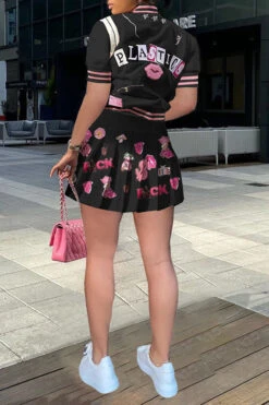 Cartoon Print Preppy Pleated Dress Suit -Prettytina H23030797 BK 3 7816aa75 72af 4fec ade0 7a0e05794951