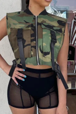 Buckled Design Modern Zipper Denim Camisole -Prettytina H23030809 DG 1