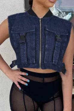 Buckled Design Modern Zipper Denim Camisole -Prettytina H23030809 NB 4 69026d19 f00a 468d a3fc e993162a89a0