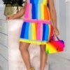 Rainbow Urban Tie Back Tiered Ruffle Mini Dress