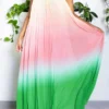 Gradient Simple Backless Flowy Pleated Maxi Dress