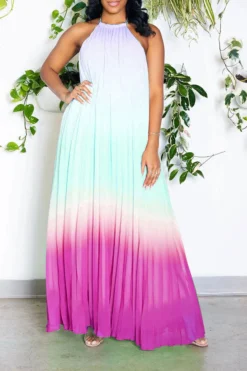 Gradient Simple Backless Flowy Pleated Maxi Dress -Prettytina H23032074 PU 4 ed624e1a 08c2 4743 9f23 3f53efca9fbc