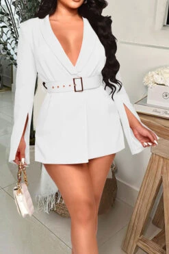 Solid Color Shawl Collar Commuting Belted Romper -Prettytina H23032081 WH 1 ba967815 94c9 47c6 95f6 472f4c7fc6ba
