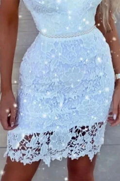 Lace Elegant Pearl Strap Mini Dress 5 Lace Elegant Pearl Strap Mini Dress -Prettytina H23033179 WH 3