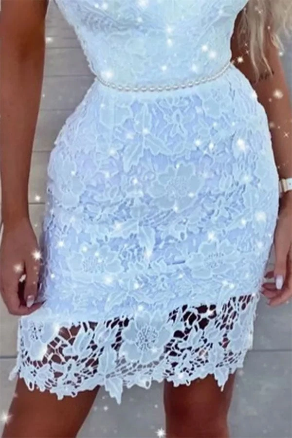 Lace Elegant Pearl Strap Mini Dress 3 Lace Elegant Pearl Strap Mini Dress - Image 3