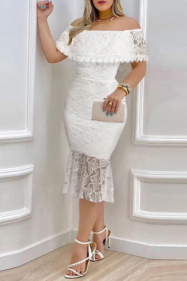 Lace Stunning Off Shoulder Ruffle Midi Dress 2 Lace Stunning Off Shoulder Ruffle Midi Dress - Image 2