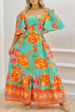 Floral Print Classic Tie Back Ruffle Maxi Dress