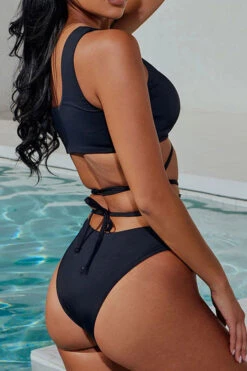 Solid Color Stylish Strappy Irregular Three Pieces -Prettytina H23040343 BK 3