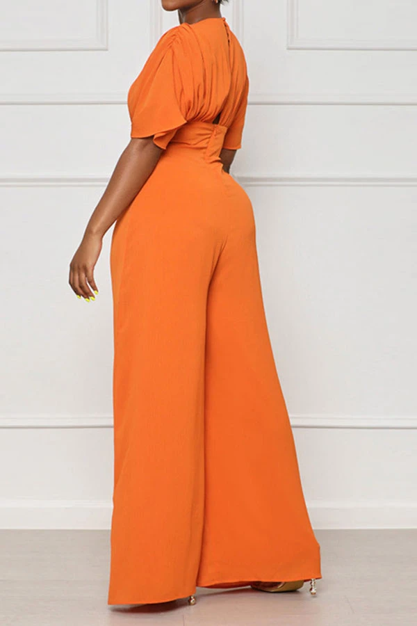 Solid Color Casual Lace-Up Cutout Wide Leg Jumpsuit 2 Solid Color Casual Lace-Up Cutout Wide Leg Jumpsuit - Image 2