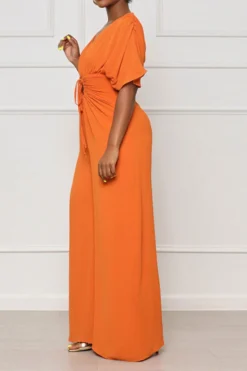 Solid Color Casual Lace-Up Cutout Wide Leg Jumpsuit 9 Solid Color Casual Lace-Up Cutout Wide Leg Jumpsuit -Prettytina H23040365 OR 3