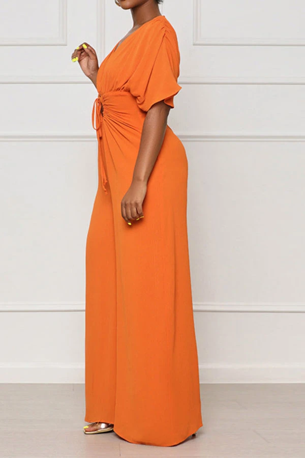 Solid Color Casual Lace-Up Cutout Wide Leg Jumpsuit 3 Solid Color Casual Lace-Up Cutout Wide Leg Jumpsuit - Image 3