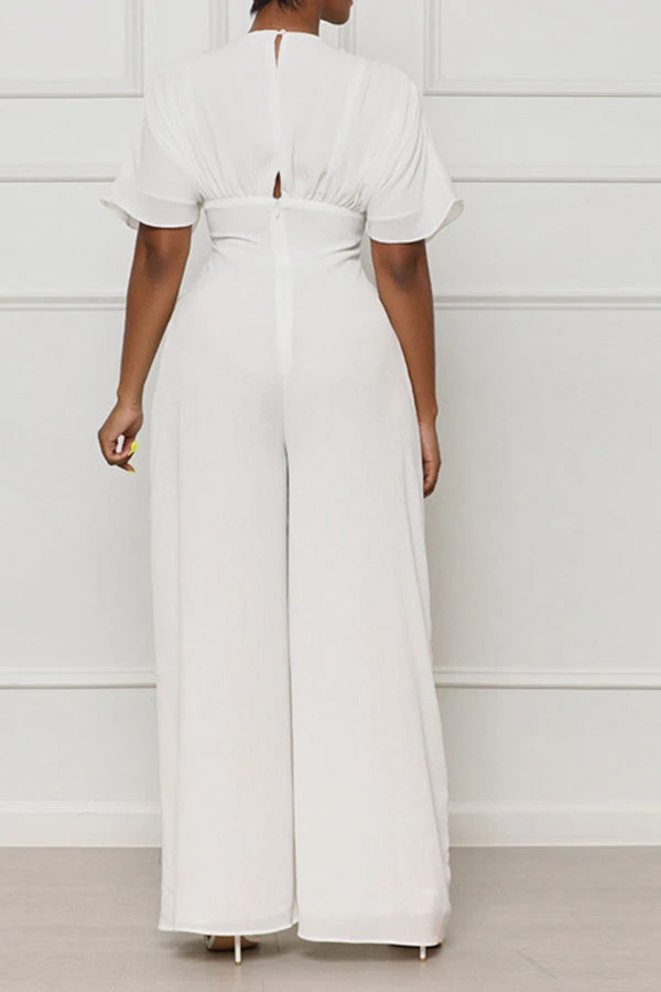 Solid Color Casual Lace-Up Cutout Wide Leg Jumpsuit 7 Solid Color Casual Lace-Up Cutout Wide Leg Jumpsuit - Image 7