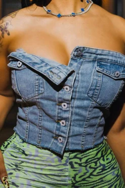 Solid Color Simple Button Thru Denim Camisole